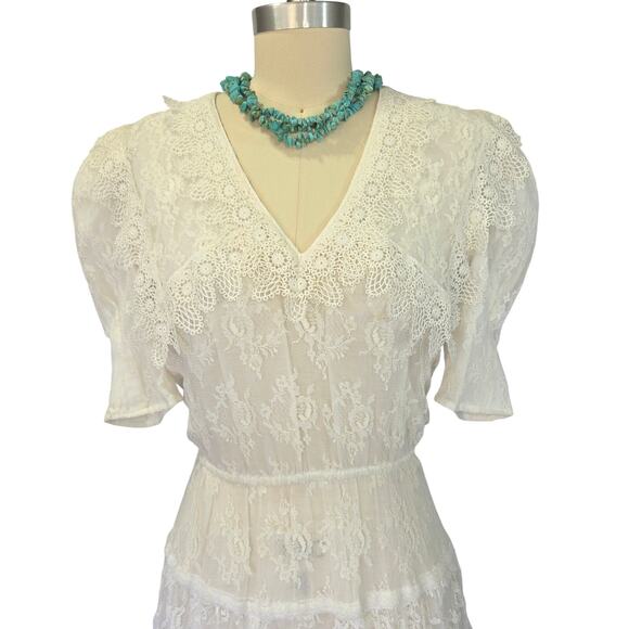 Gunne Sax White Lace Midi Dress Size 4 Vintage 80s Edwardian Romantic Wedding - Picture 3 of 12